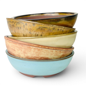 Handcrafted round rim bonsai pots by Mooi River Bonsai
